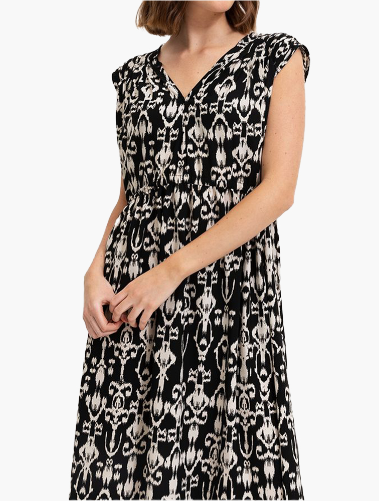 Shop Woolworths Black Tiered Print Pleat Shoulder Drawstring Maxi Dress
